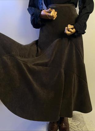 Италия дизайнерская вельветовая длинная юбка от james lakeland коричневого цвета8 фото
