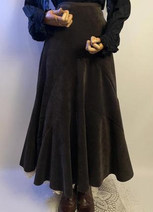 Италия дизайнерская вельветовая длинная юбка от james lakeland коричневого цвета5 фото