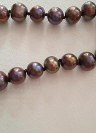 Браслет з чорних натуральних перлів із золотим відливом 20 см, діаметр 8 мм, майже круглі2 фото