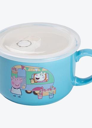 Миска для локшини керамічна 770 мл із герметичною кришкою, блакитна