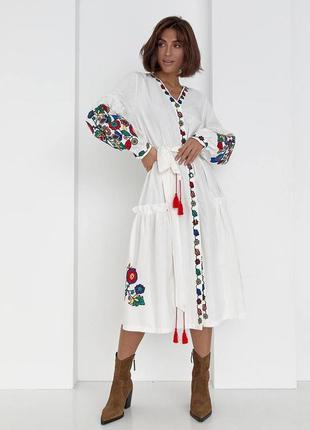 Колоритное платье миди с вышивкой, украинное платье вышиванка, этно платье с вышивкой2 фото