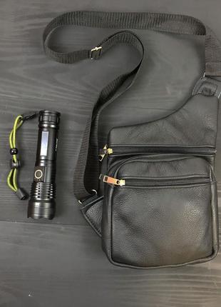 Подарочный набор 2в1! сумка кожаная + профессиональный фонарь: eb-223 police bl-x71-p50