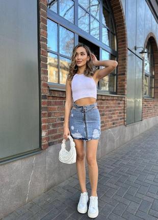 Турція трендова міні спідниця з якісного котону з рваностями на блискавці8 фото