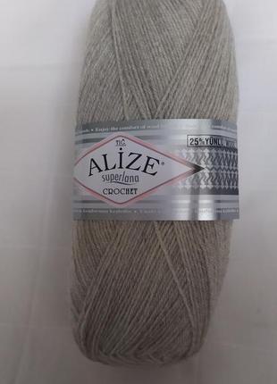 Пряжа alize superlana crochet, колір — бежевий меланж
