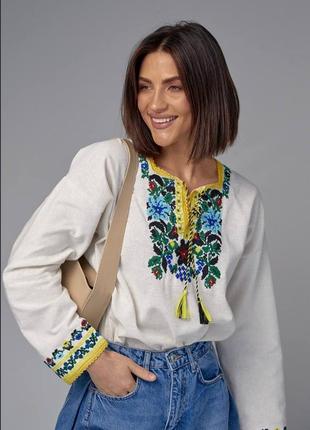Колоритна блуза вишиванка, українська вишиванка, етно сорочка з вишивкою2 фото
