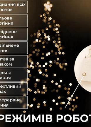 Гірлянда нитка 14м на 300 led лампочок світлодіодна чорний провід 8 режимів роботи жовтий4 фото