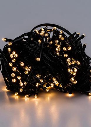 Гирлянда нить 14м на 300 led лампочек светодиодная черный провод 8 режимов работы желтый7 фото