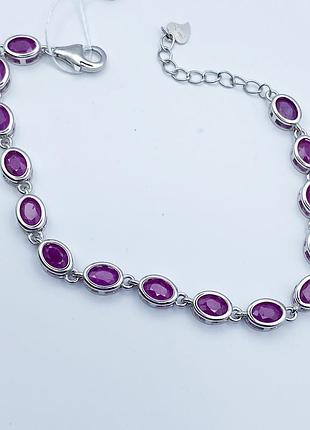 Браслет серебряный с рубином 16+3 см 7,19 г4 фото