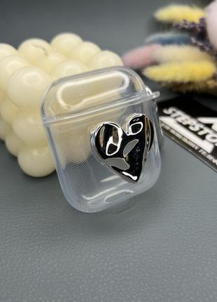 Чохол для apple airpods 1 / 2 серце прозорий з карабіном протиударний силіконовий