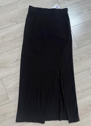 Спідниця трикотажна рубчик резинка з розрізом довга максі