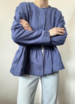 Джинсовый пиджак хлопок накидка с рюшами воланами жакет синий блейзер коттон пизак оверсайз пиджак деним жакет винтажный пиджак4 фото