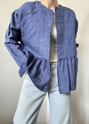 Джинсовый пиджак хлопок накидка с рюшами воланами жакет синий блейзер коттон пизак оверсайз пиджак деним жакет винтажный пиджак3 фото