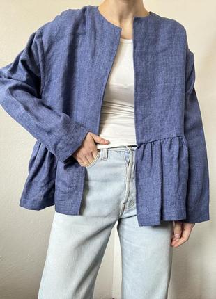 Джинсовый пиджак хлопок накидка с рюшами воланами жакет синий блейзер коттон пизак оверсайз пиджак деним жакет винтажный пиджак8 фото