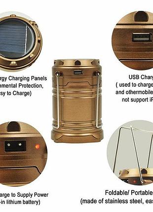 Кемпинговый фонарик с солнечной панелью черный