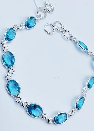 Браслет серебряный с аквамарином 17+2 см 5,33 г