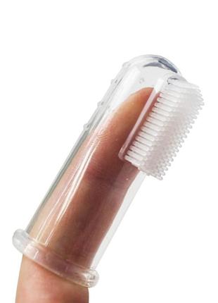 Силіконова зубна щітка на палець для котів та собак