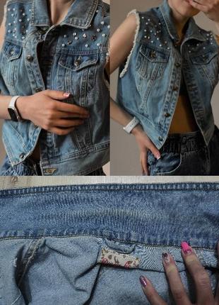 Стильная джинсовая жилетка oversize denim co, укороченная жилетка джинсовая2 фото