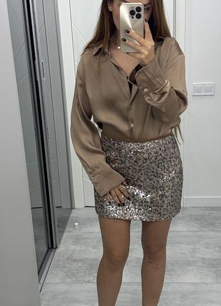 Шовкова / сатинова рубашка/ блуза zara / шелковая блузка рубашка