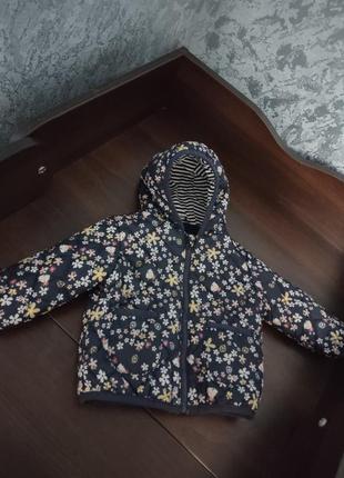 Красивая курточка синяя в цветочек с капюшоном