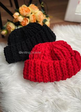 Плюшевая шапочка с отворотом, шапка, ручная работа🤍