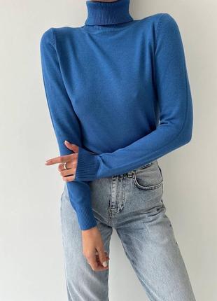 Синій стильний якісний кашеміровий гольф