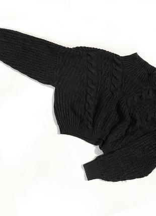 M свитер оверсайз короткий женский черный теплый зимний с горловиной гольф