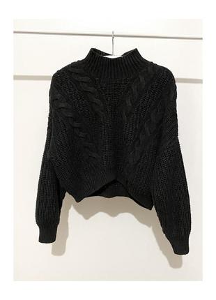 M свитер оверсайз короткий женский черный теплый зимний с горловиной гольф