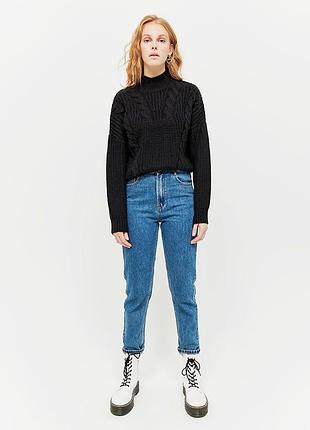 M свитер оверсайз короткий женский черный теплый зимний с горловиной гольф