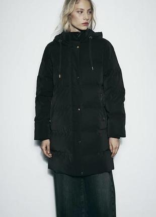 Пуховик zara, зимове пальто zara, hooded puffer anorak with wind protection