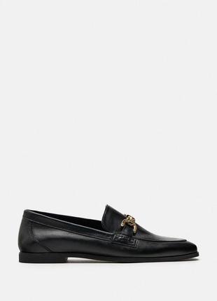 Лофери zara, чорні шкіряні лофери zara