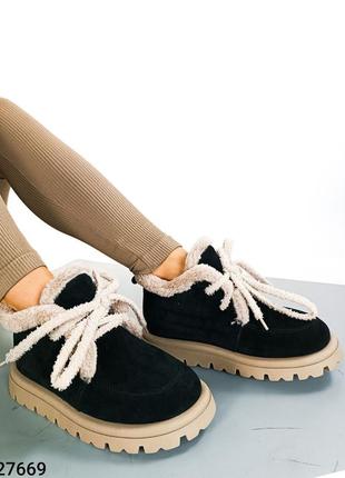 27669👑ботинки зима на платформе в натуральной замше утеплены мехом