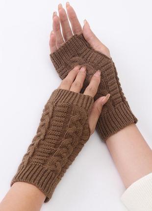 Митенки вязаные капучино one size