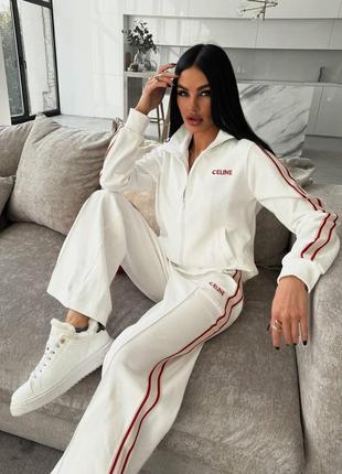 Костюм спортивный в стиле celine на молнии белый
