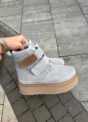 Уггі жіночі замшеві сірого кольору на липучках цигейка 35-42