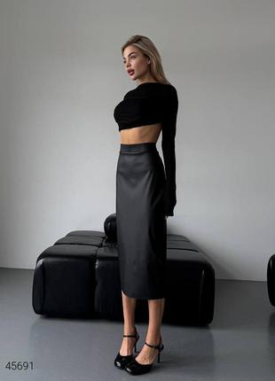 Кожаная юбка миди4 фото