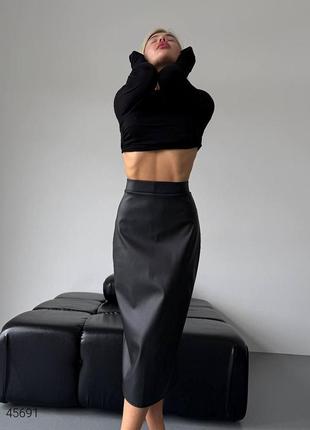 Кожаная юбка миди5 фото