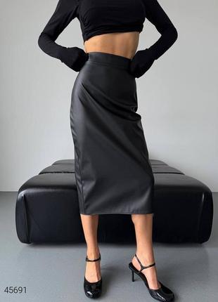 Кожаная юбка миди6 фото