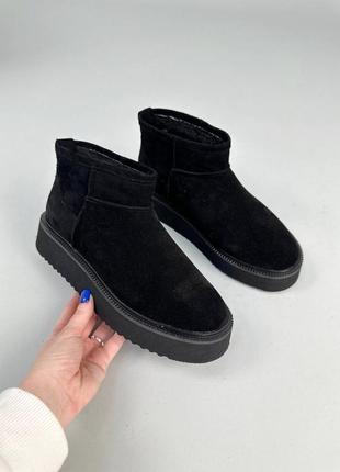 Уггі mini жіночі замшеві низькі короткі чорні