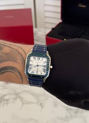 Часы наручные в стиле cartier santos silver/white-blue
