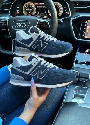 Жіночі кросівки new balance 574 grey dark blue fur