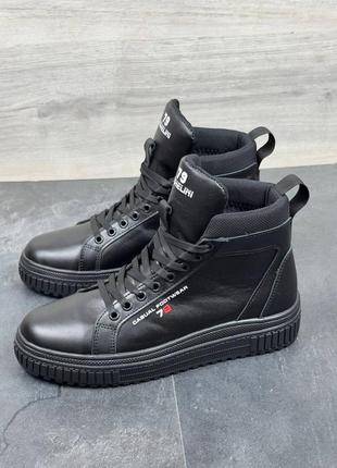 Зимові чоловічі шкіряні високі черевики на хутрі