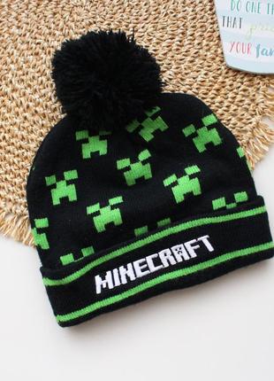 Класна шап а подвійної в'язки з помпоном minecraft