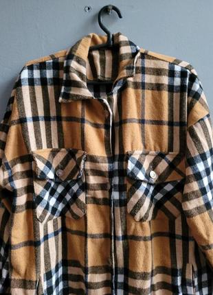 Удлинённая теплая утепленная длинная рубашка рубаха в клетку3 фото
