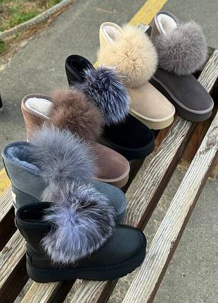 Зимові натуральні шкіряні/замш угги уггі опушкою з натуральною шерстю утовщена...