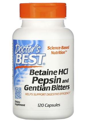 Бетаїну гідрохлорид з пепсином та тирличем doctor's best бетаїн hcl pepsin gentian bitters для травл