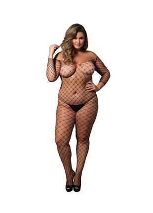 Бодистокинг leg avenue сеточка большая сеточка длинный рукав колготы открытые плечи plus size на все теле