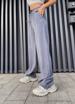 Однотонные натуральные коттон палаццо брюки высокая прямые брюки софт легкие женские кюлоты клеш посадка объемные прямые широкие9 фото