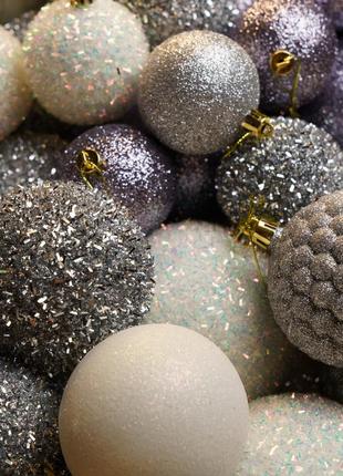 Набір куль "блиск" 40 шт. срібний. подарунковий набір ялинкових кульок кульки на...
