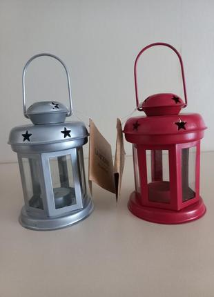 Подсвечник фонарь новогодний серебристый