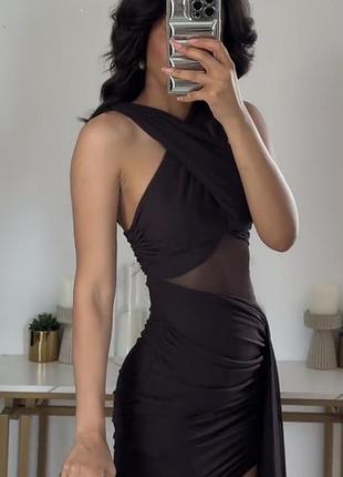 Коричневое платье zara, платье зара